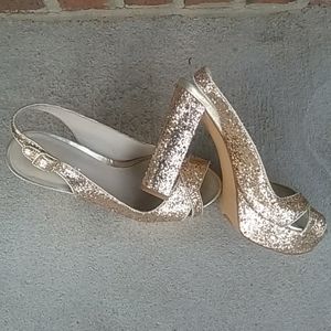 Nine West Gold Sparkle Platform Heels